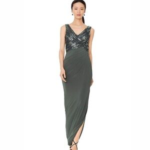 Lauren Ralph Lauren Evening Metallic Bodice Draped Jersey Gown – Size 6